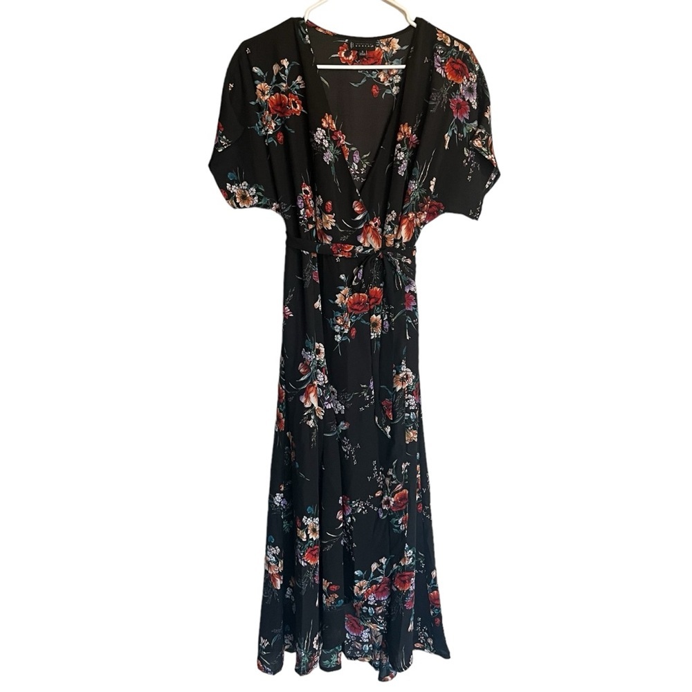 Bobeau Black Floral Wrap Maxi Dress. Size S